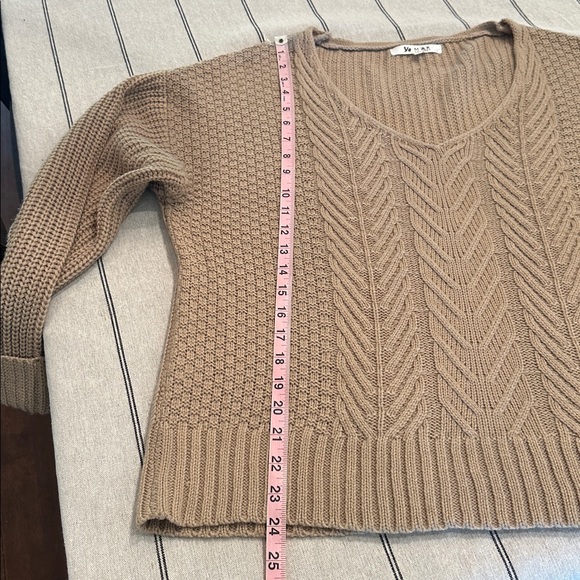 Elegant V-Neck Cable Knit Sweater in Tan - Picture 13 of 13